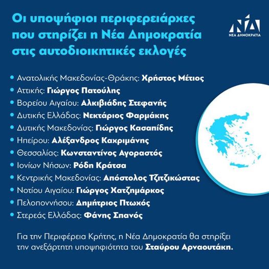 Στέλιος Πέτσας: Οι υποψήφιοι περιφερειάρχες που στηρίζει η Νέα Δημοκρατία